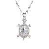 Brass Clear Cubic Zirconia Shiny Tortoise Pendant Dapped Chain Necklaces for Women NW3403-2-1