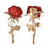 2Pcs Valentine's Day Rose Zinc Alloy Crystal Rhinestone Brooches JEWB-TADJ0001-02B-2
