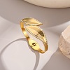 304 Stainless Steel Crystal Rhinestone Leaf Open Hinged Cuff Bangles for Women SA-CBA48C7-01G-1