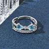 Adjustable Bowknot Shape Brass & Light Blue Cubic Zirconia Finger Rings CU-CBA7E55-07P-2