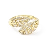 Leaf Shape Rack Plating Brass Micro Pave Cubic Zirconia Adjustable Ring RJEW-F155-01G-2