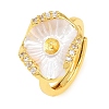Flower Brass Micro Pave Cubic Zirconia & Enamel Cuff Ring Settings KK-CBAC351-06G-01-2