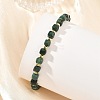 Faceted Cube Natural Moss Agate and Round Brass Beaded Bracelets BJEW-JB14445-2