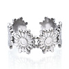 Non-Tarnish 304 Stainless Steel Flower Open Cuff Ring for Women RJEW-N040-29-2