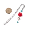 Skull Rose Resin & Synthetic Turquoise Charm Bookmarks AJEW-JK00326-3