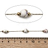 Handmade 304 Stainless Steel Porcelain Beaded Round with Flower Pattern Link Chains CHS-L032-15G-02-2