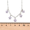 Brass Pave Lilac Cubic Zirconia Flower Pendant Figaro Chain Bib Necklaces for Women NJEW-F364-01P-5