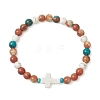 Dyed Synthetic Turquoise Beads & Synthetic Ocean White Jade Beads Stretch Bracelets for Women Men BJEW-JB13667-3