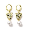 Leopard Head Real 18K Gold Plated Brass Micro Pave Cubic Zirconia Dangle Leverback Earrings EJEW-Q797-14A-1