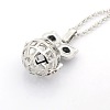 Trendy Women's Brass Long Rolo Chain Round Hollow Cage Owl Locket Pendant Necklaces NJEW-L065-09-2
