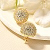 Half Round Brass Micro Pave Clear Cubic Zirconia Stud Earrings EJEW-C126-05G-3