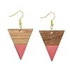 Resin & Walnut Wood Triangle Dangle Earrings EJEW-JE05505-02-1