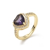 Brass & Purple Heart Cubic Zirconia Finger Rings for Women CU-CBA7E55-14G-4