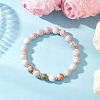 Frosted Natural & Synthetic Mixed Gemstone Round Beaded Stretch Bracelets for Women Men BJEW-JB12471-03-1