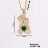 Brass Pave Clear Cubic Zirconia Cable Chain Bear Pendant Necklaces for Women NQ1992-4-1