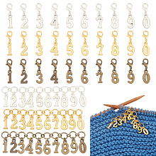 BENECREAT 1 Set 3 Colors Alloy Number Charm Knitting Row Counter Chain with Brass Rings HJEW-BC0001-40