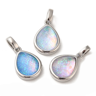 Rack Plating Brass with Synthetic Opal Pendants KK-S370-08P-1