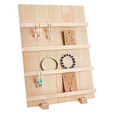 4-Tier Natural Pine Wooden Earring Display Stands EDIS-WH0022-01-1
