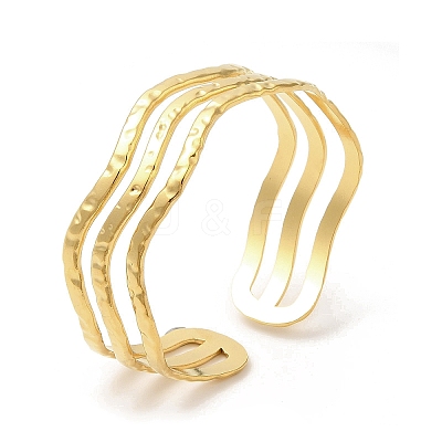 Ion Plating(IP) 304 Stainless Steel Wave Open Cuff Bangles BJEW-L682-008G-1