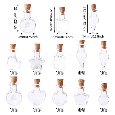10Pcs 10 Styles Mini High Borosilicate Glass Bottle Bead Containers BOTT-TA0001-01-1