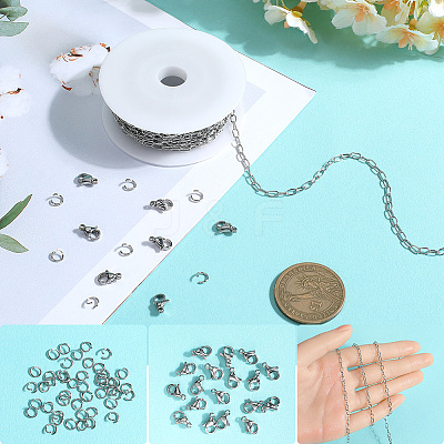 10M 304 Stainless Steel Paperclip Chains wih 50Pcs Open Jump Rings with 20Pcs Lobster Claw Clasps FIND-SC0012-56B-1