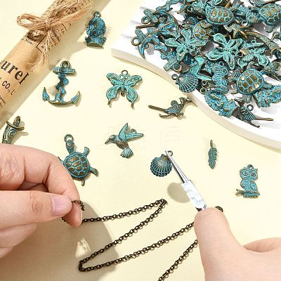 50Pcs 10 Styles Tibetan Style Alloy Pendants FIND-CJ0004-28-1