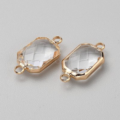 Brass Pave Clear Glass Connector Charms LS-FIND-WH0202-01-1
