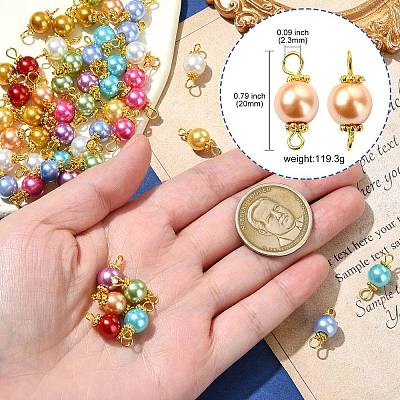 100Pcs 10 Styles Round Baking Paint Pearlized Glass Pearl Connector Charms PALLOY-CJ00118-1