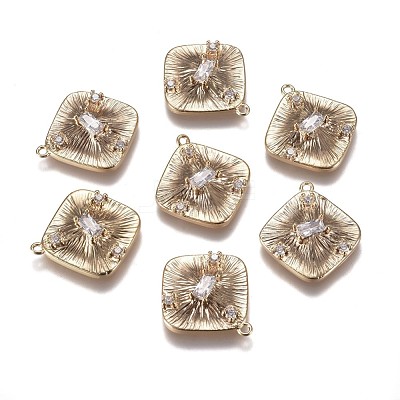 Brass Micro Pave Clear Cubic Zirconia Pendants ZIRC-I030-14G-1