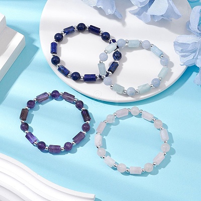Natural mixed Gemstone Round Beaded Stretch Bracelets for Women BJEW-JB11137-1
