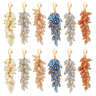 12Pcs 6 Colors Electroplate Glass Cluster Beads Pendant Decorations HJEW-UN0001-04-1