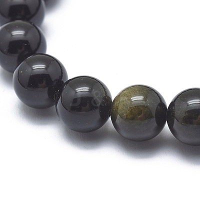 Natural Golden Sheen Obsidian Bead Stretch Bracelets BJEW-K212-C-020-1
