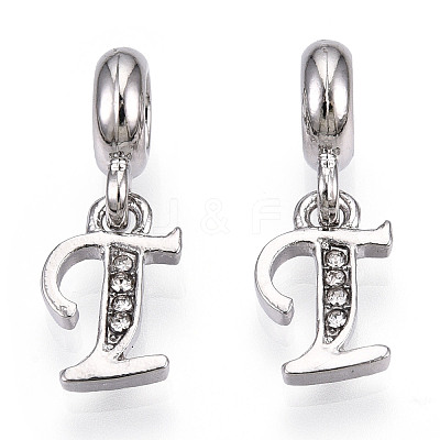 Platinum Rack Plating Alloy Rhinestone European Dangle Charms PALLOY-T048-36P-T-1