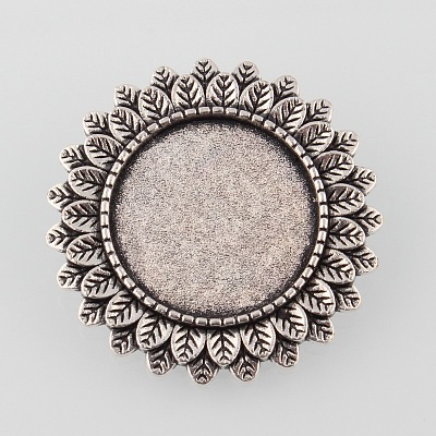 Vintage Alloy Flower Brooch Cabochon Bezel Settings PALLOY-O038-21AS-1