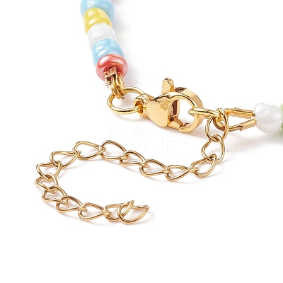 Acrylic Bear & Glass Seed Beaded Necklace for Women NJEW-JN03930-1