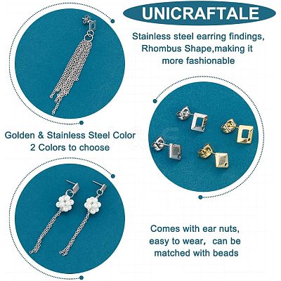 40Pcs 4 Style 304 & 201 Stainless Steel Stud Earring Findings STAS-UN0038-71-1