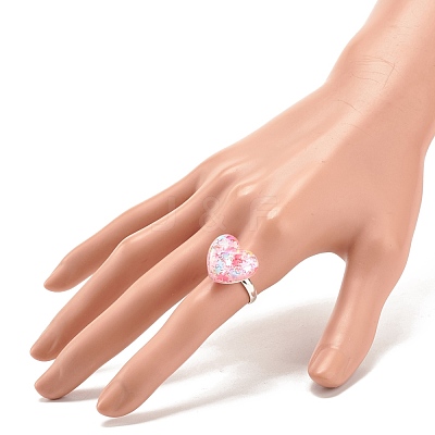 3D Resin Heart with Star Adjustable Ring RJEW-JR00457-1