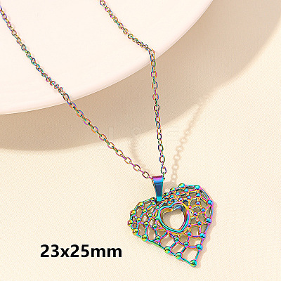 304 Stainless Steel Heart Pendant Necklaces for Men and Women FS-WG1B83F-03-1