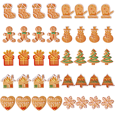 40Pcs 10 Styles Christmas Theme Opaque Resin Imitation Biscuit Decoden Cabochons RESI-CA0001-75-1