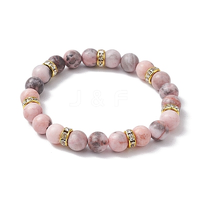 8.5mm Round Natural Pink Zebra Jasper Beaded Stretch Bracelets BJEW-JB10256-02-1