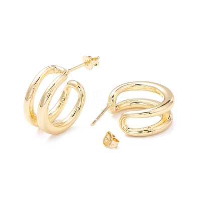 Wire Wrap C-shape Stud Earrings EJEW-A064-10G-RS-1