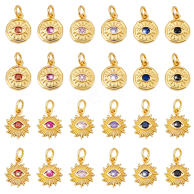 24Pcs 12 Styles Brass Micro Pave Cubic Zirconia Pendants KK-PH0012-97-1