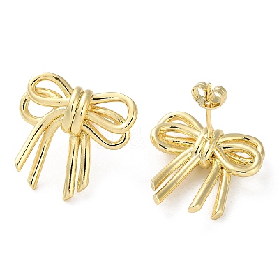 Bowknot Rack Plating Brass Stud Earrings for Women EJEW-A045-02G-1