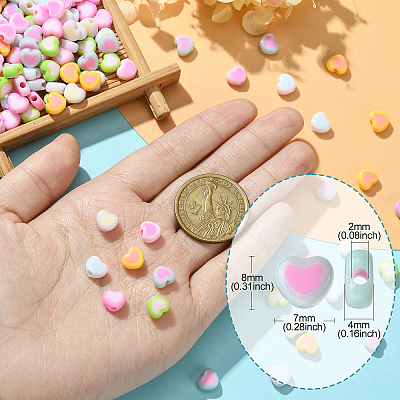 196Pcs 7 Colors Acrylic Bicolor Heart Beads OACR-CJ0001-60-1