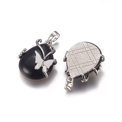 Natural Black Obsidian Pendants G-K296-B01-1