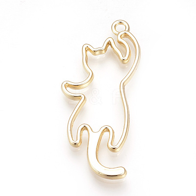 Rack Plating Alloy Kitten Open Back Bezel Pendants PALLOY-R099-24G-FF-1