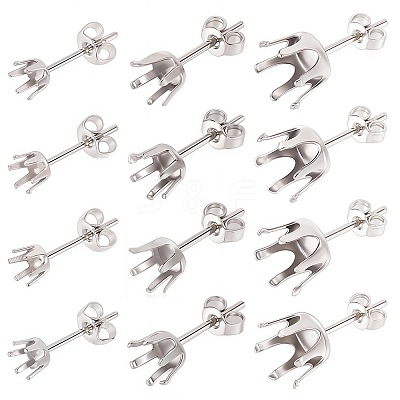 90Pcs 3 Size 304 Stainless Steel Post Stud Earring Settings STAS-SC0004-85-1