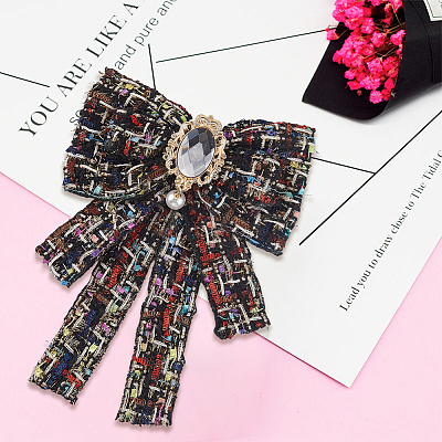 Bowknot Polyester Brooches for Backpack Clothes JEWB-WH20006-10B-1