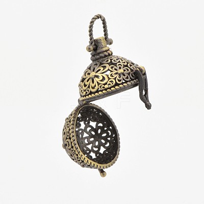 Vintage Filigree Round Brass Cage Pendants KK-D389-13AB-1