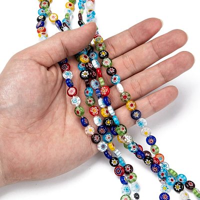 Flat Round Handmade Millefiori Glass Beads X-LK-R004-54-1